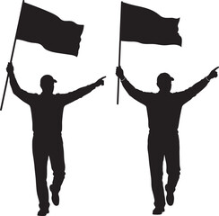 Man holding flag silhouette with arm extending