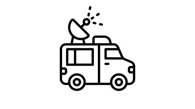 Well designed linear animated icon of live news van