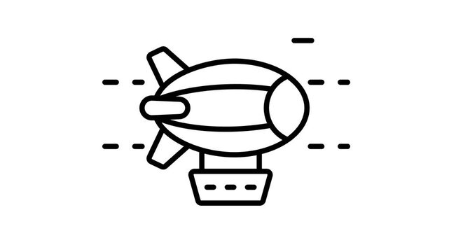 Well crafted outline animated icon of floating airship blimp