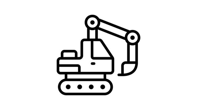 Well crafted outline animated icon of heavy-duty excavator machine