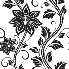 Seamless vintage floral pattern background with decorative flowers and leaves in an ornate vector style