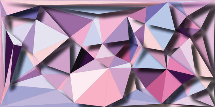 Abstract geometric low poly background with pastel pink purple and blue triangles and subtle shadows creating a modern digital art texture for design projects Keywords: abstract, geometric, low