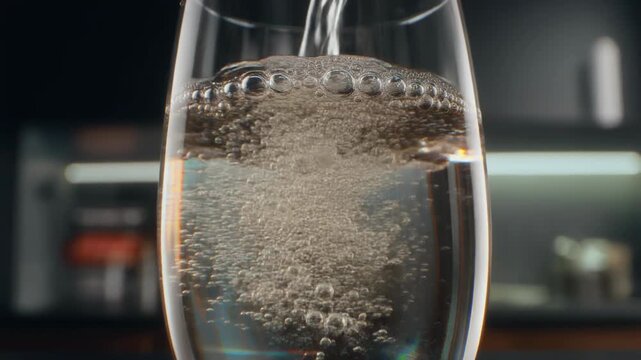 Sparkling Water Being Poured into Glass.