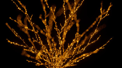 3d render illustration of a coral shaped form made of golden sand or glitter with a bokeh effect.