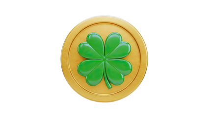 Golden Coin with a 3D Four-Leaf Clover