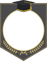 Graduation Mortarboard Shield Frame Template With Blank Copy Space For Banner And Garland