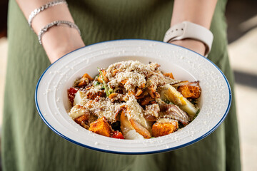 Modern Eco Chicken Salad Offered By Woman