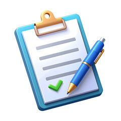 Signed contract document with pen icon 3d illustration isolated on transparent background