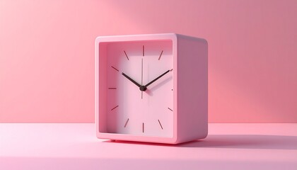 Pink Square Clock on Pink Background - Time Management Concept.