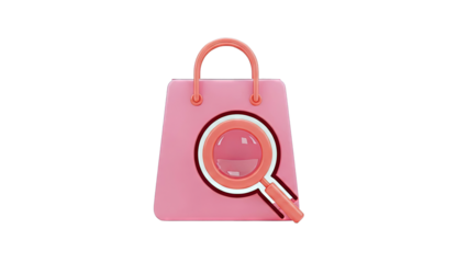 Pink Shopping Bag with Magnifying Glass Icon