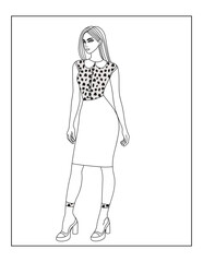 Black and white line art coloring page of a stylish woman in a leopard-patterned blouse. Perfect for fashion-themed coloring activities and artistic relaxation.