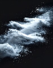 White Powder Cloud Explosion Against Black Background Studio Shot