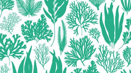 Collection of green tropical fern leaves isolated on transparent background