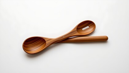 Two wooden spoons resting on a white surface against a grey background.