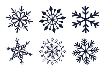 Elegant Navy Blue Geometric Snowflake Set on White Background