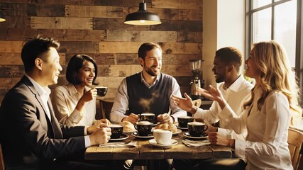 Group of business professionals having a meeting over coffee - Powered by Adobe