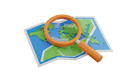 Magnifying glass over world map