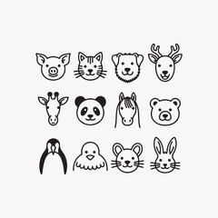 Obraz premium Collection of simple animal face line simple minimalist