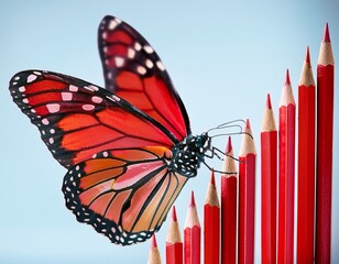 red crayon with butterfly wings