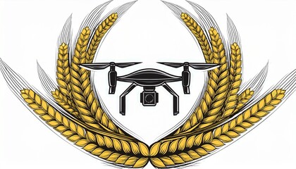 logo for flying drone agricultural and surrounded by wreath ears of wheat
