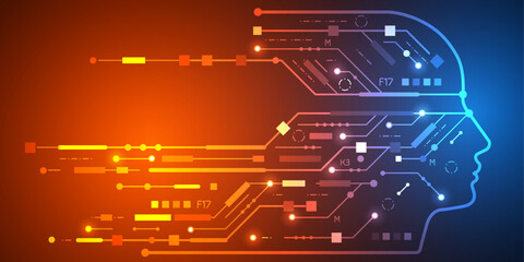 Human artificial intelligence. New technologies. Engineering industry. Vector illustration.