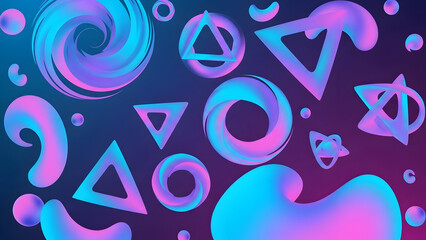 Assortment of 3D Geometric Shapes with Neon Gradient on Dark Background