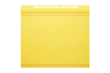 Blank yellow legal pad paper sheet with horizontal blue lines on a transparent background