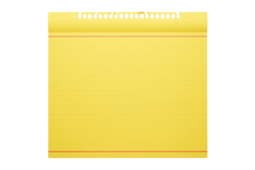 Blank yellow legal pad paper sheet with horizontal blue lines on a transparent background