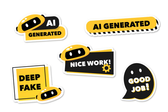 A set of yellow vector stickers on the theme of AI generation - cool modern stickers without background