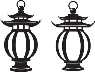 Two silhouettes of japanese lanterns illustrations