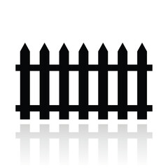 Black fence icon vector. Simple wooden fence and barrier icon. The fence and its shadow style. Fence on white background. Vector illustration.