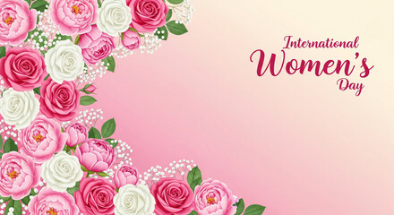 Happy international women's day greeting card with beautiful roses celebrating empowerment and equality