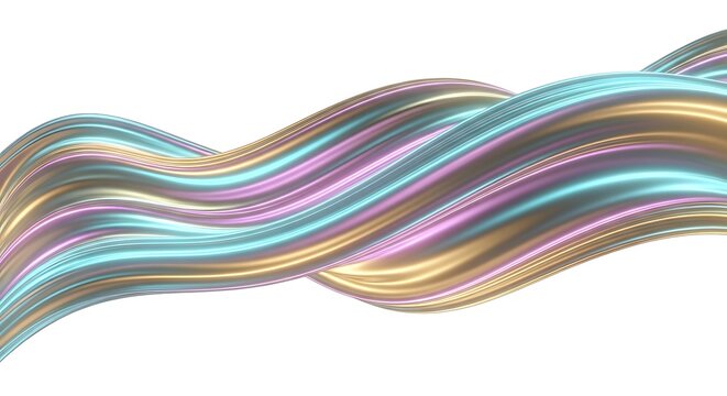 Iridescent wavy lines in shades of blue, pink, and gold on white background - Powered by Adobe
