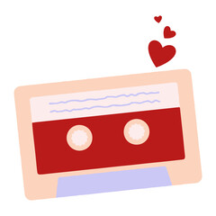 vintage cassette tape with red hearts, romantic music love concept