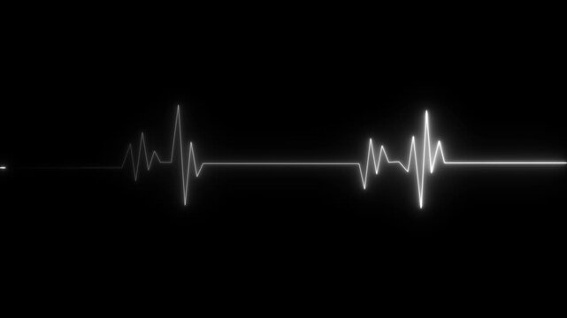 Glowing White E C G Heartbeat Line on Black Background Pulse Waveform Animation