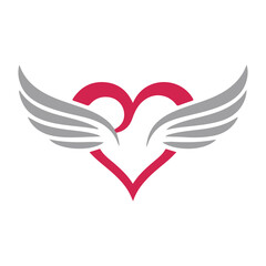 pink heart outline with silver wings for love freedom concept