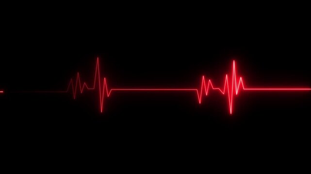 Red E C G heartbeat line graph on black background, medical rhythm concept, cardiogram pulse