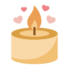 romantic scented candle with flame and floating pink hearts illustration