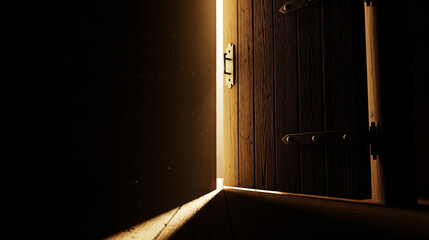 Mysterious Door Ajar with Bright Golden Light Streaming Through the Gap