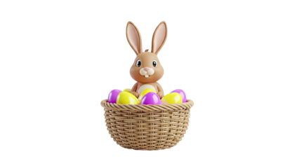 Easter Bunny in a Basket with Colorful Eggs