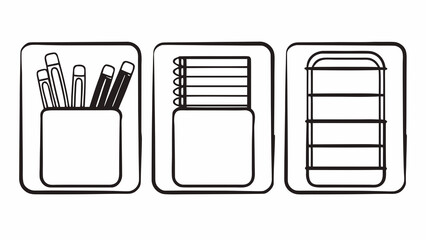 Hand Drawn Outline Illustrations of Desk Stationery
