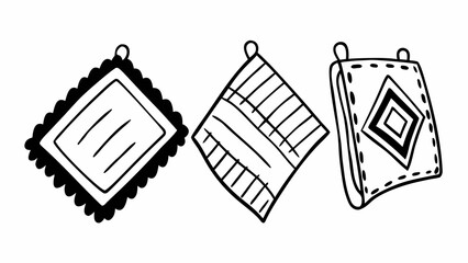 Hand Drawn Outline Illustrations of Kitchen Pot Holders