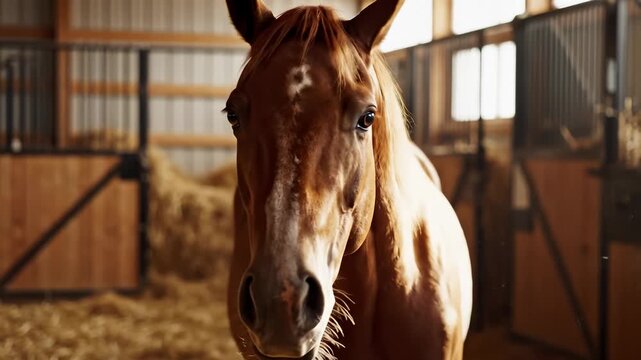 Close Up of a Beautiful Chestnut Horse at the Stables