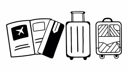 Hand drawn travel icons with suitcase and passport