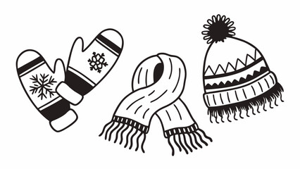Hand Drawn Winter Clothing Essentials Set Isolated