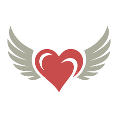 Obraz premium red heart with grey wings icon, freedom and love illustration