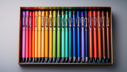 colorful pens in a gift box
