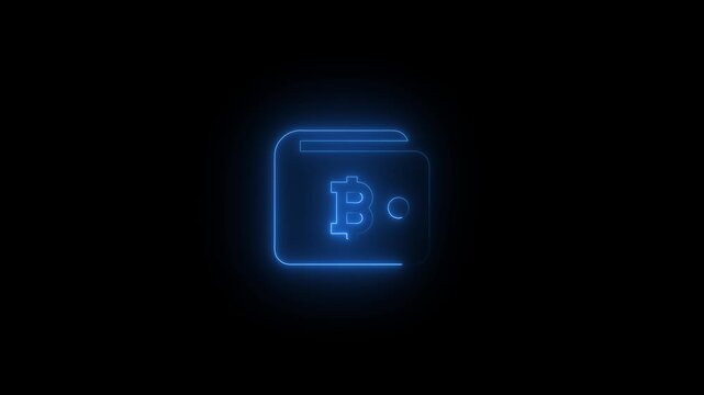 Bitcoin neon sign cryptocurrency symbol glowing blue on dark background