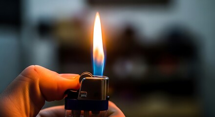 Hand Holds Lighter Flame.