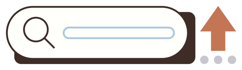 Obraz premium Online search, data improvement, digital growth, navigation, technology, progress. A magnifying glass over a search bar with an arrow pointing upward. Online search and data improvement concept